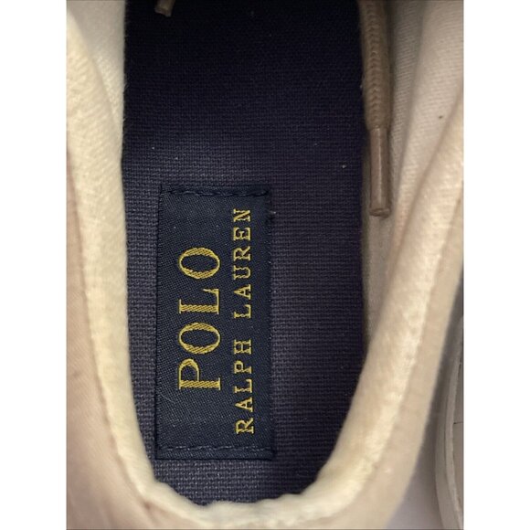 Boys Tan Polo Ralph Lauren Lace Up Canvas Sneaker Dress Shoes Size 4Y Logo - Picture 8 of 16